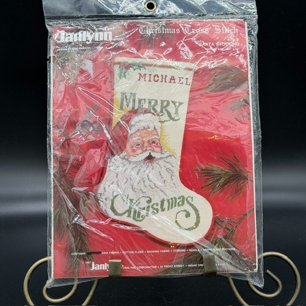 Vtg Janlynn Christmas Cross Stitch~Santa's Toy Stocking~#125-129~NOS
